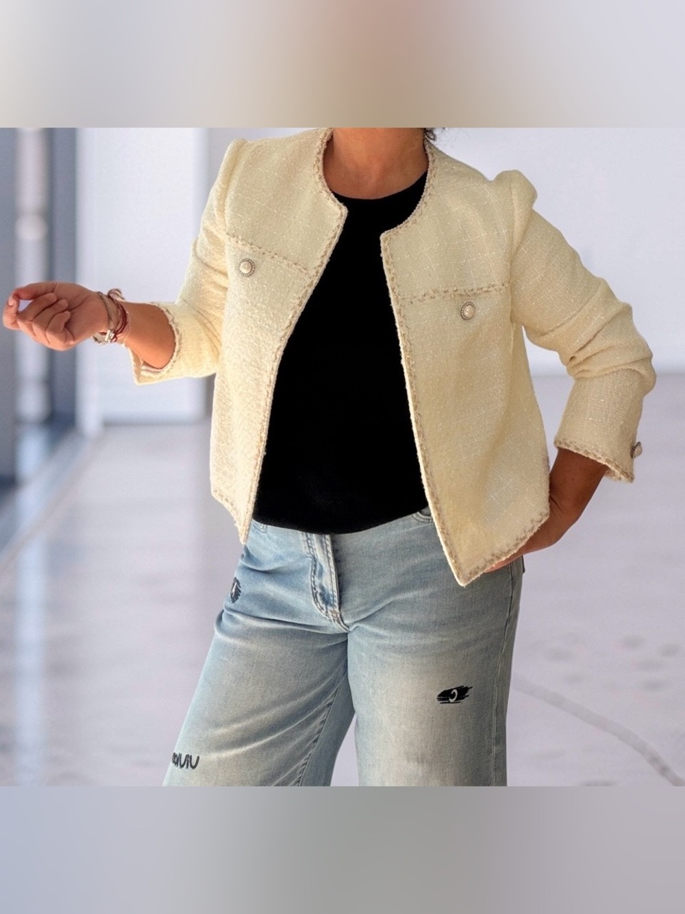 CreamStylish Open-Front Jacket